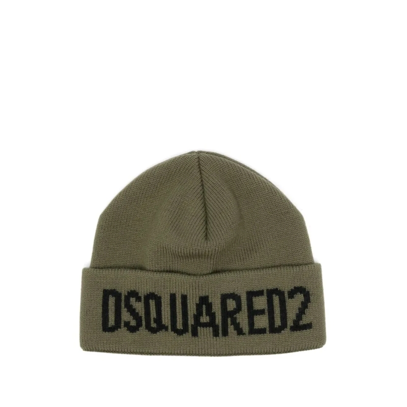Dsquared2 Hoed Knitted Green Hat With Bold Black Lettering Grey