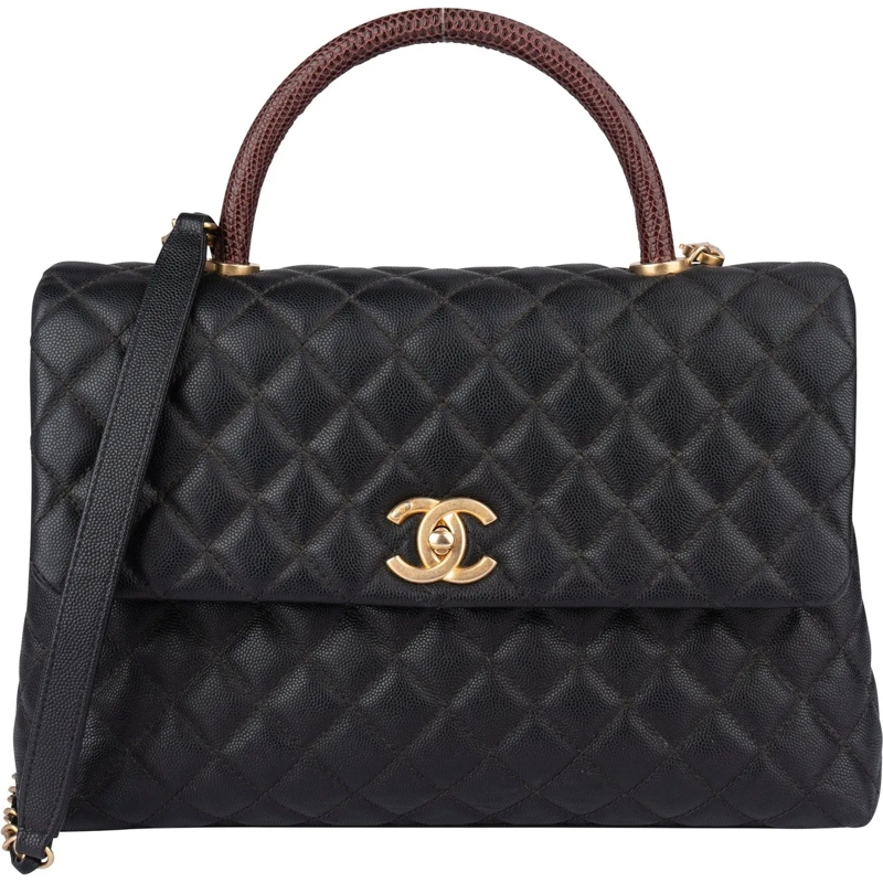 Chanel Tote Chanel Lizard Quilted Caviar Leather CC Coco Top H schwarz