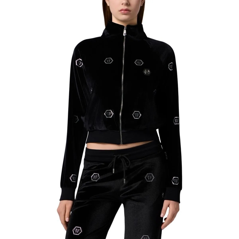 Philipp Plein Blouson Chenille Tracksuit Jacket Mini Monogram Crystal Mo schwarz(Image 3)
