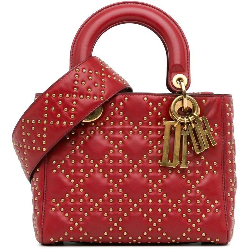 Christian Dior Schultertasche Small Lambskin Cannage Studded Supple Lady Dior rot