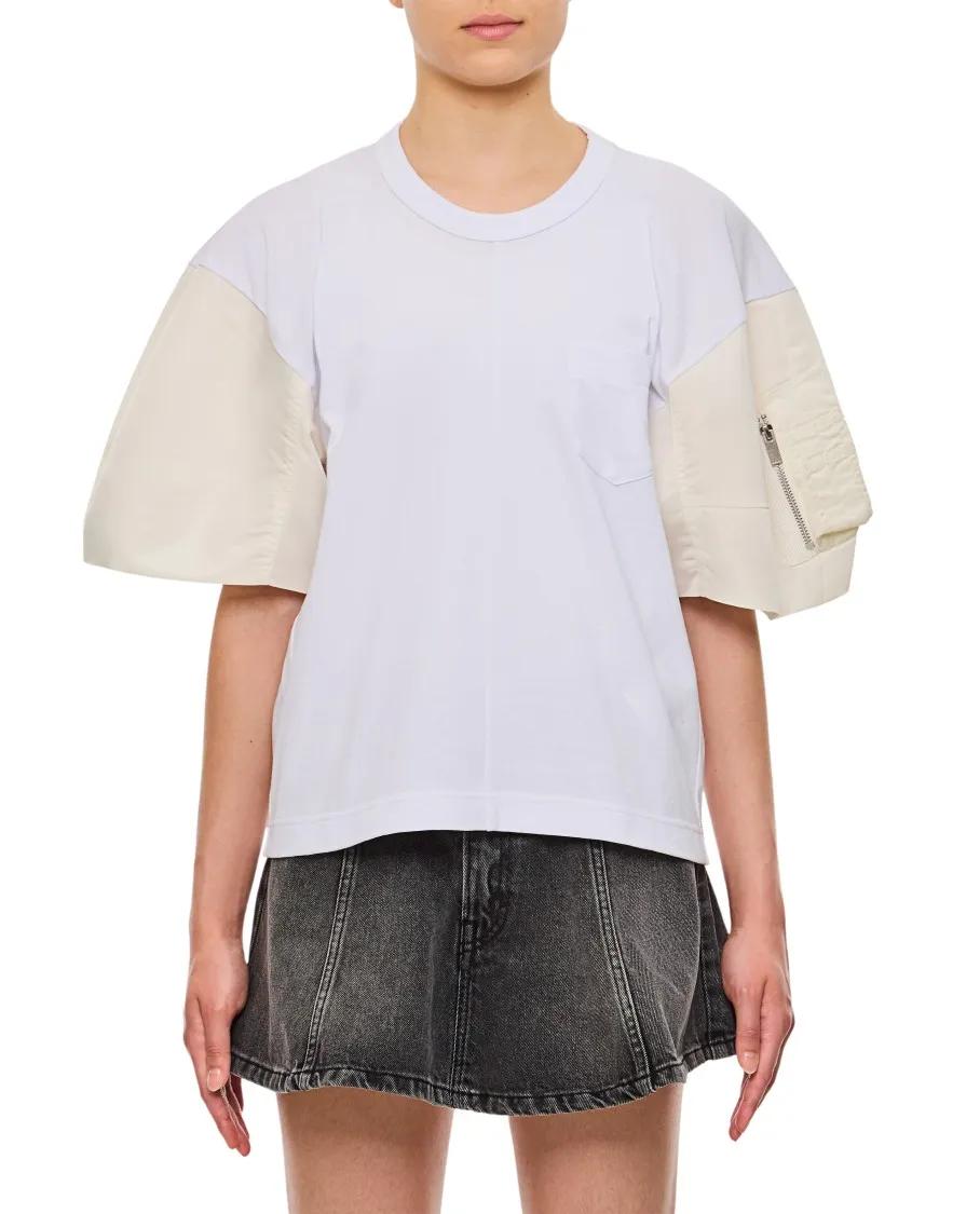 Sacai - Nylon Twill X Cotton Jersey T-Shirt - Größe 2 - weiß