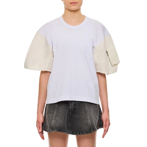 Sacai Nylon Twill X Cotton Jersey T-Shirt White Magliette