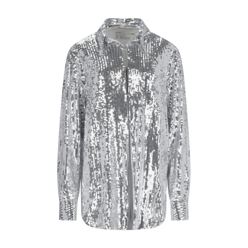 Giuseppe Di Morabito Hemd Sequined Shirt In Silver Fabric Classic Collar Silver