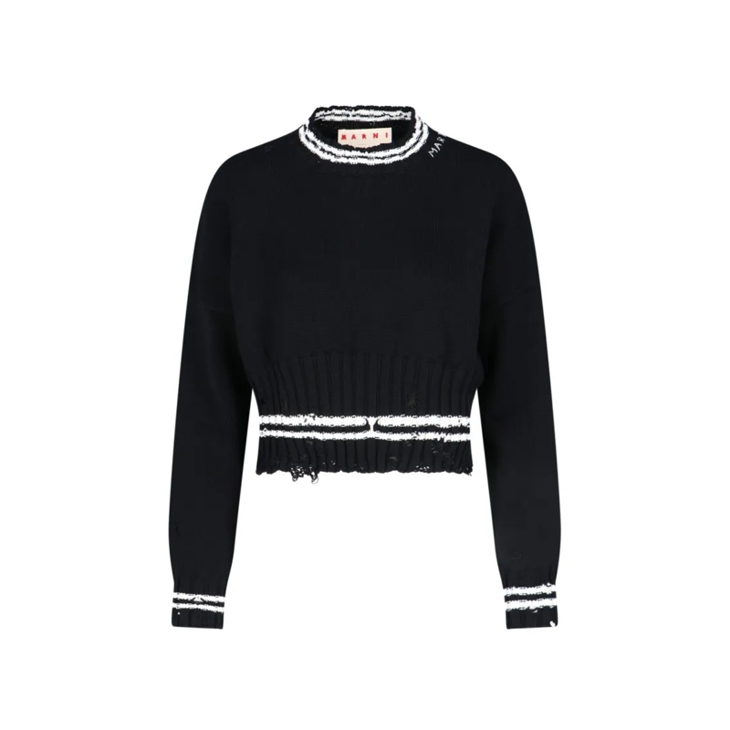 Marni Top met lange mouwen Crop Knit Top – Black Black