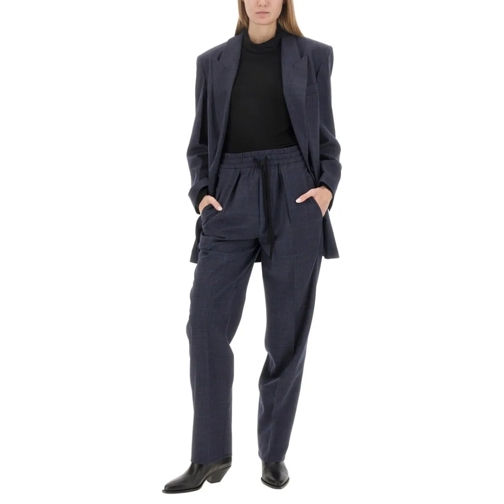 Etoile Isabel Marant  Tailored Wool Blend Pants With Subtle Check Patter Blue (Image 2)