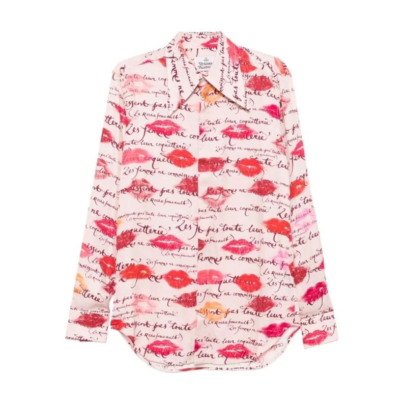 Vivienne Westwood Overhemd Light Pink Lips Print Casual Shirt Neutrals