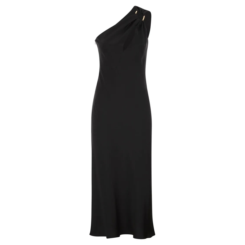 Max Mara Midi-jurk Mseentrata - One-Shoulder Dress In Shiny Satin Black