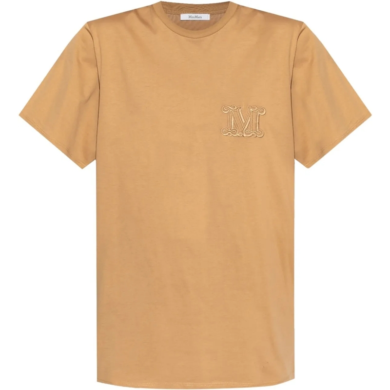 Max Mara Casual top Mango Logo-Embroidered T-Shirt Brown