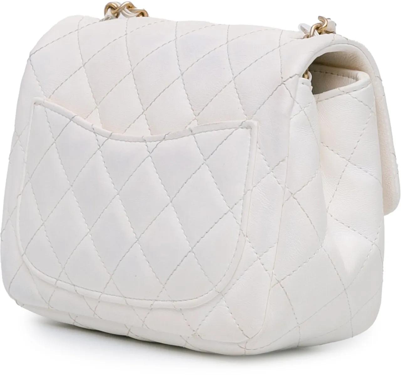 Chanel Shoppers Mini Square Lambskin Romance Single Flap in wit