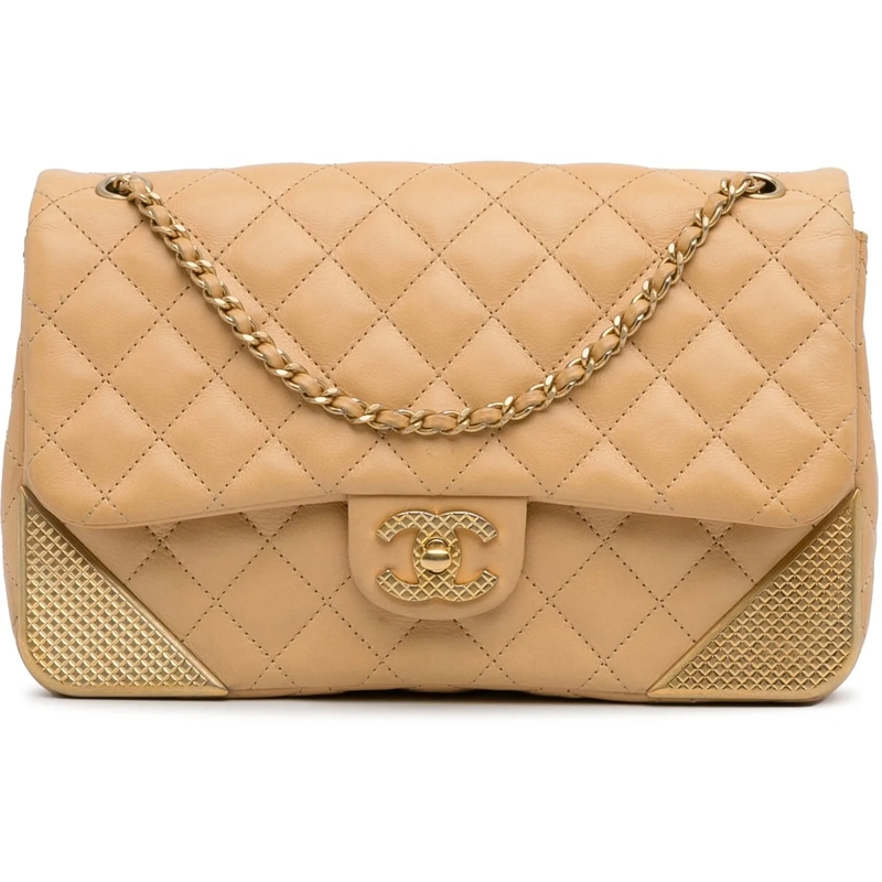 Chanel Schultertasche Medium Classic Lambskin Metal Edge Shoulder Bag gelb