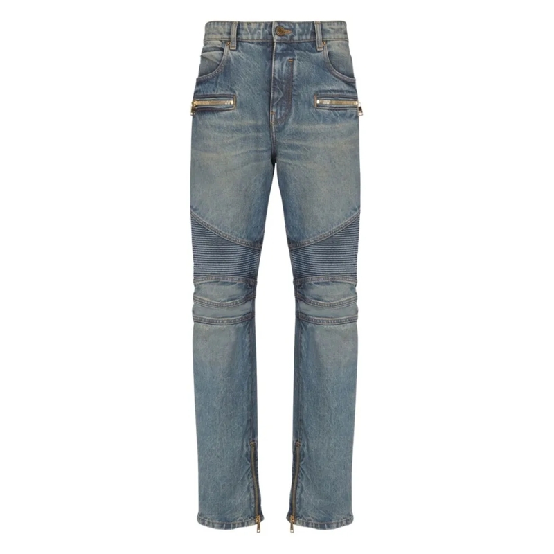 Balmain Jeans Denim Jeans With Ribbed Details Grey