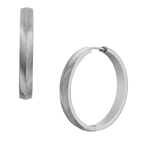 Fossil Harlow Linear Texture Stainless Steel Hoop Earring Silver Creole