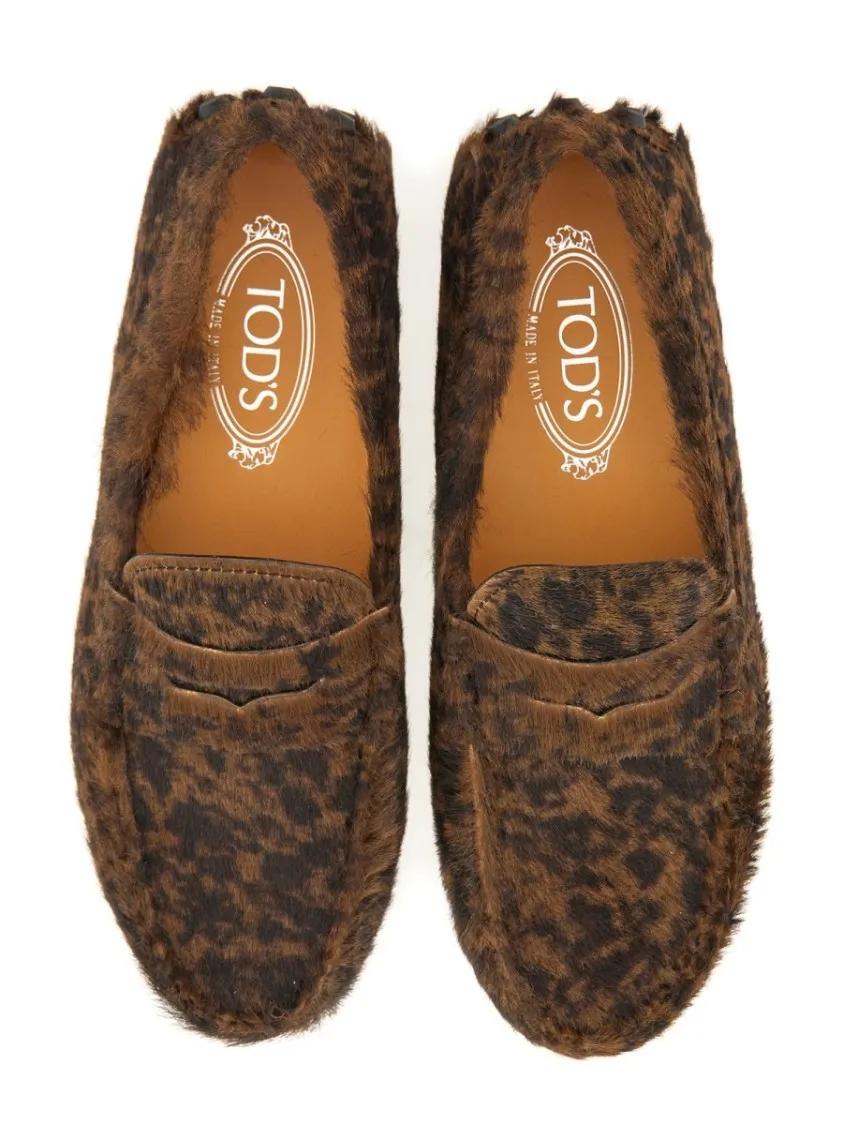 Thumbnail - Textured Calfskin Leather Moccasins With Leopard P - Gr. 40 (EU) - in Braun