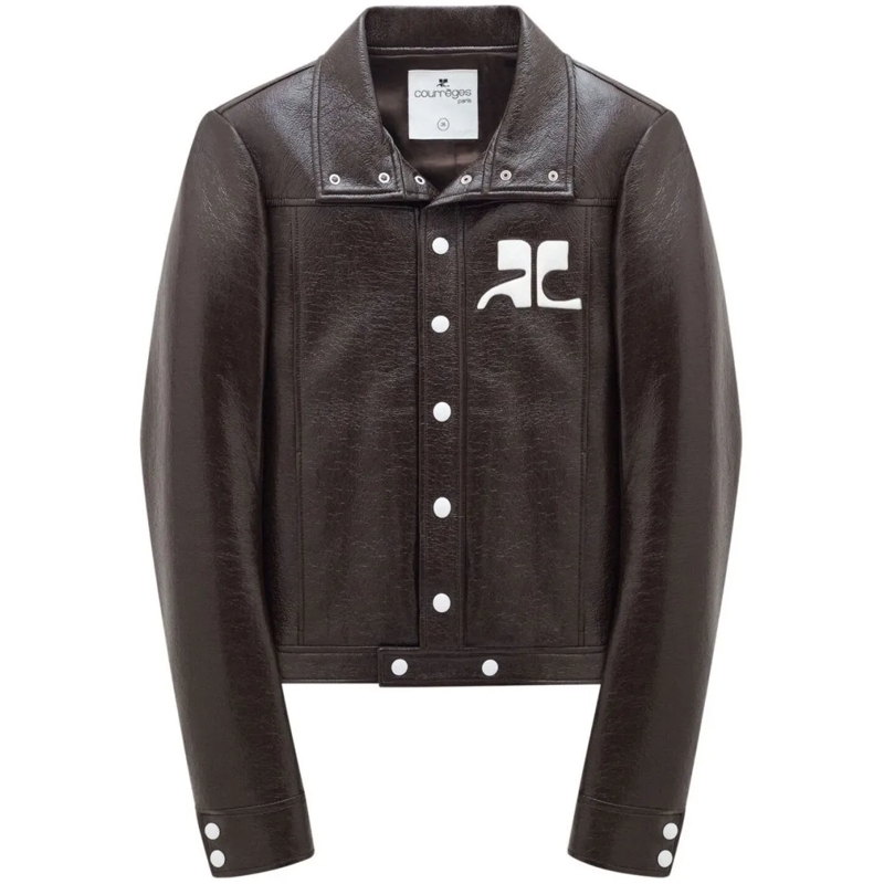 Courrèges Leren jas Structured Faux-Leather Jacket With Logo Patch Black