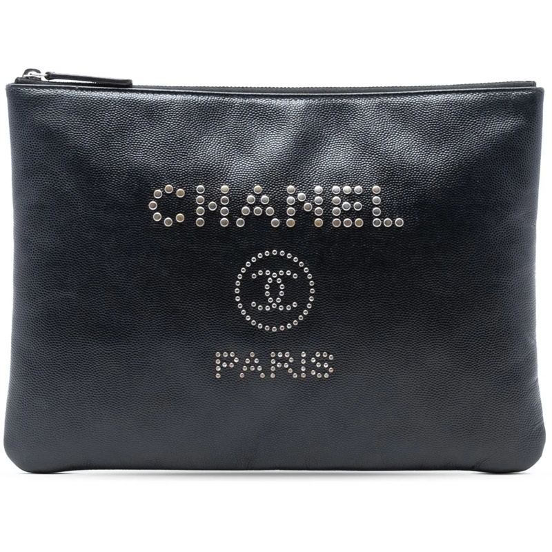 Chanel Pochette Medium Caviar Deauville Studded O Case Clutch schwarz