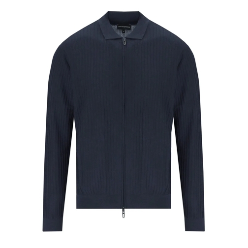 Emporio Armani Cardigan EMPORIO ARMANI MARINEBLAUER GERIPPTER CARDIGAN blau