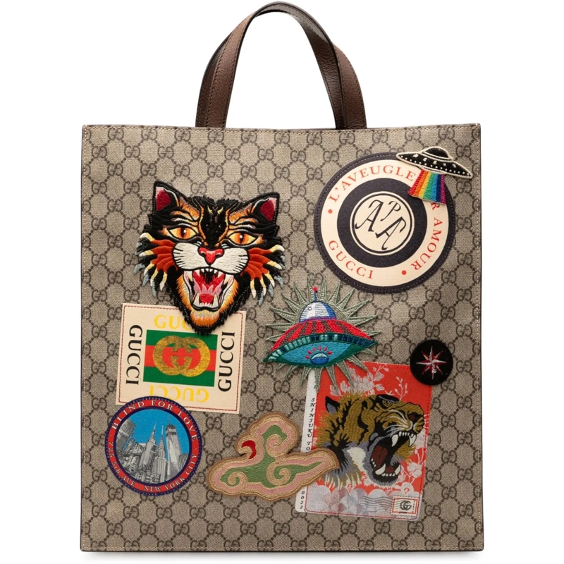 Gucci Schultertasche GG Supreme Night Courrier Vertical Satchel braun