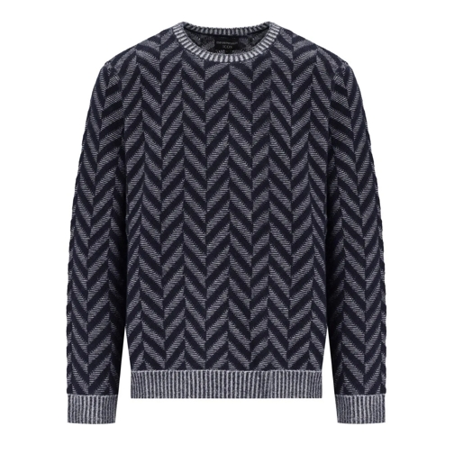 Emporio Armani  EMPORIO ARMANI CHEVRON BLAUER RUNDHALSPULLOVER blau