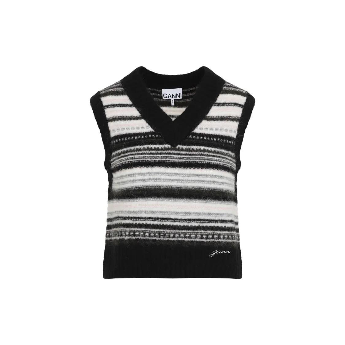 GANNI - Black Alpaca Soft Wool Stripe Vest - Größe M - schwarz