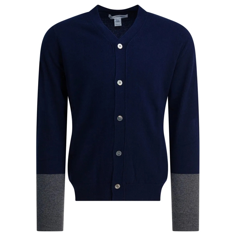 Comme des Garcons Strickjacke Two-Tone V-Neck Cardigan With Ribbed Details Black