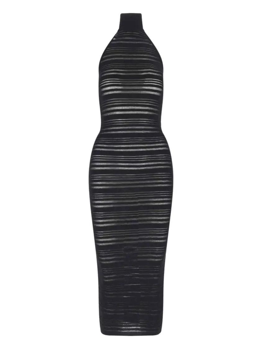Thumbnail - Andreadamo - Ribbed Knit Midi Dress – Black - Größe M - schwarz