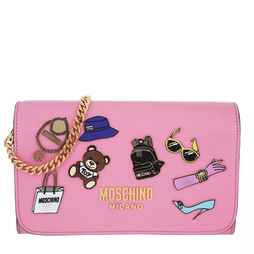 Moschino Logo Patches Wallet Pink Wallet On A Chain