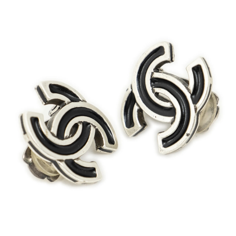 Chanel Ear Clips CC Clip On Earrings silber