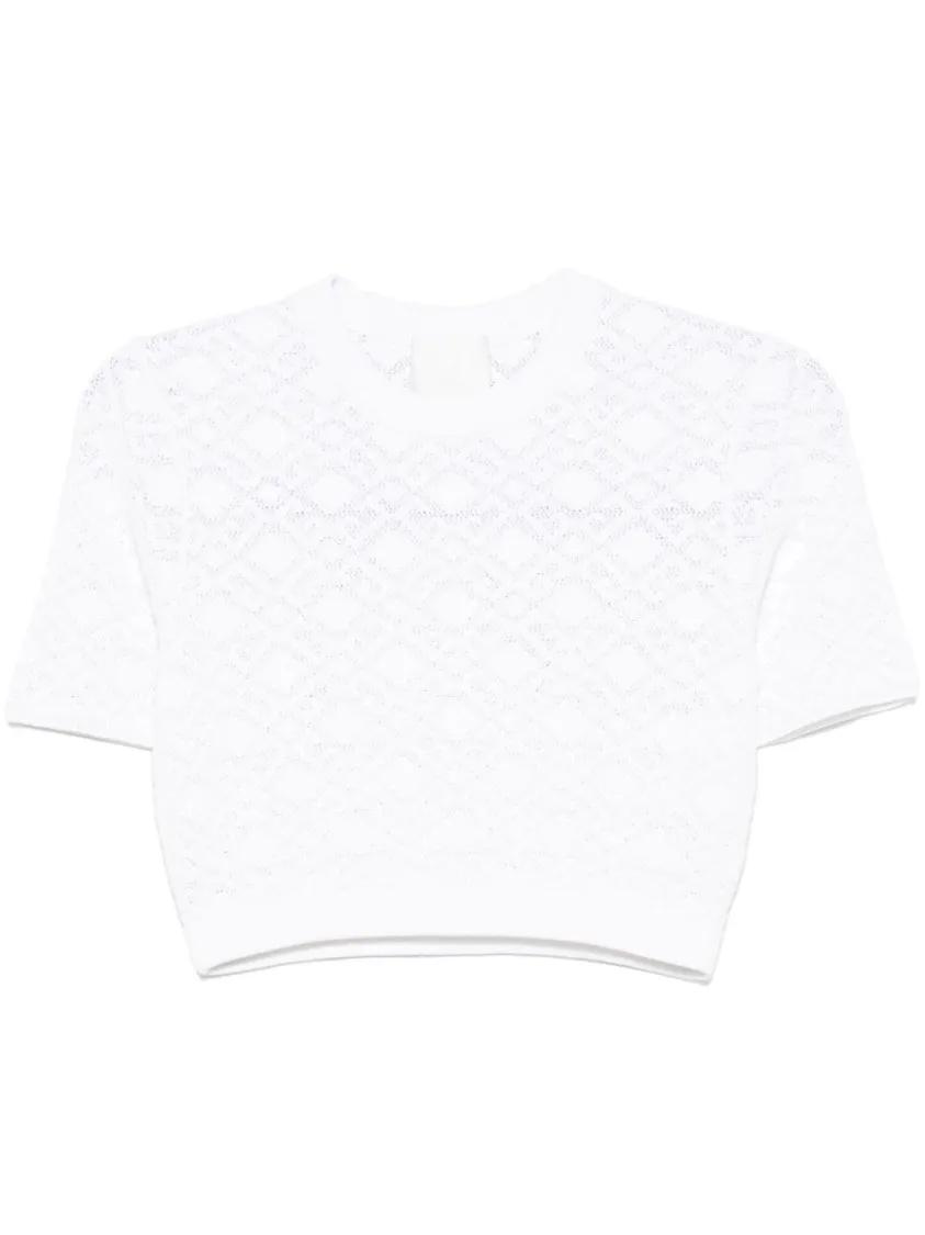 Thumbnail - Givenchy - Cropped Diamond-Pattern T-Shirt With Classic Crew - Größe M - white