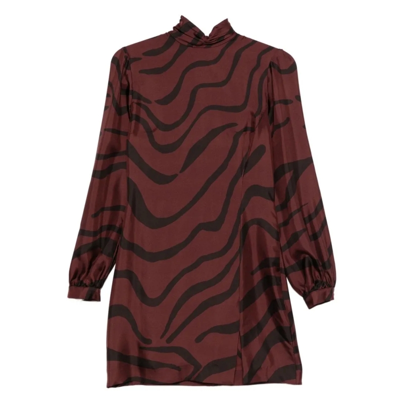 RAQUEL DINIZ Midi-jurk Silk Midi Dress With Abstract Stripes Black