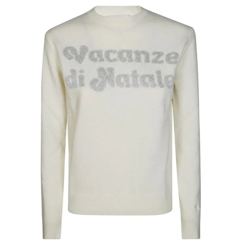 Mc2 Saint Barth Trui White Sweater With Gold Lettering White