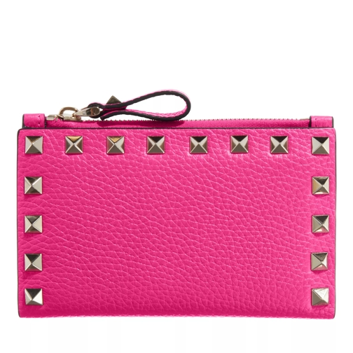 Valentino Garavani Rockstud Zip Up Card Case Pink Tvåveckad plånbok