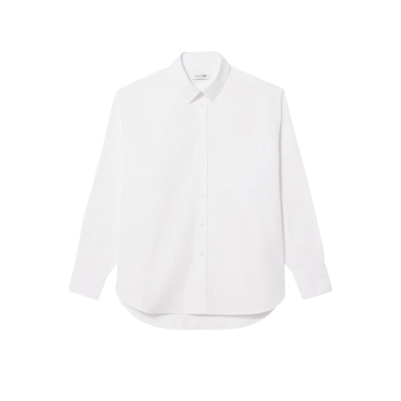 Lacoste Hemd Timeless Oversized Cotton Poplin Shirt With Stripe White