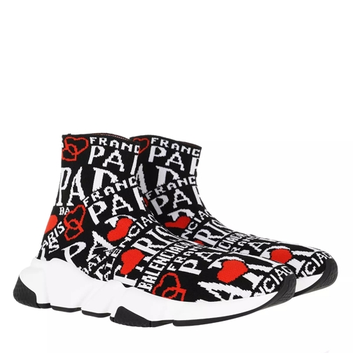 Balenciaga Speed Jacquard Paris Sock Sneakers Black/White/Red Enkellaars