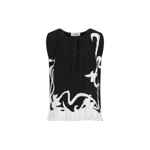 Lanvin Blusen Sleeveless Pleated Black Polyester Top Black