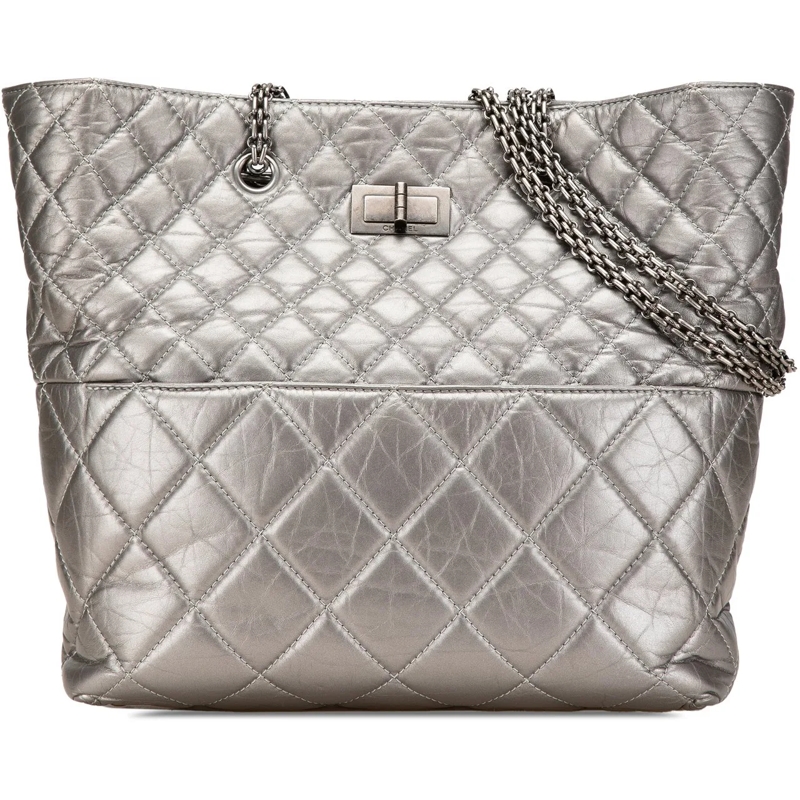 Chanel Shopper Reissue 2.55 Quilted Aged Calfskin Tote silber