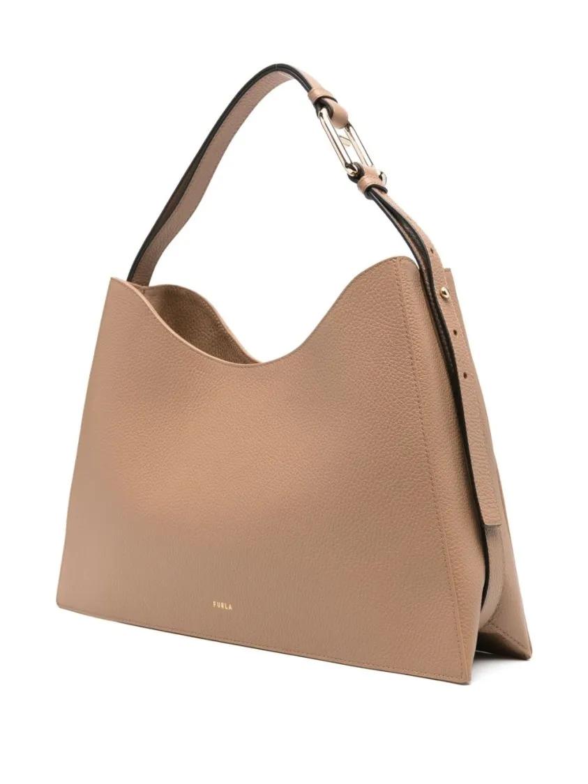 Furla Hobo bags Light Brown Textured Leather Shoulder Bag in bruin