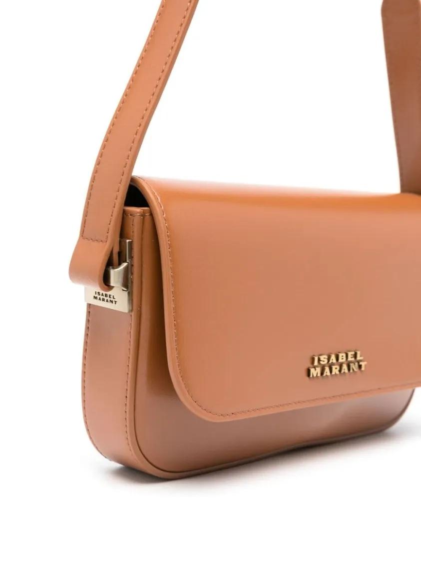 Isabel marant Hobo bags Structured Leather Shoulder Bag With Chain Strap in bruin