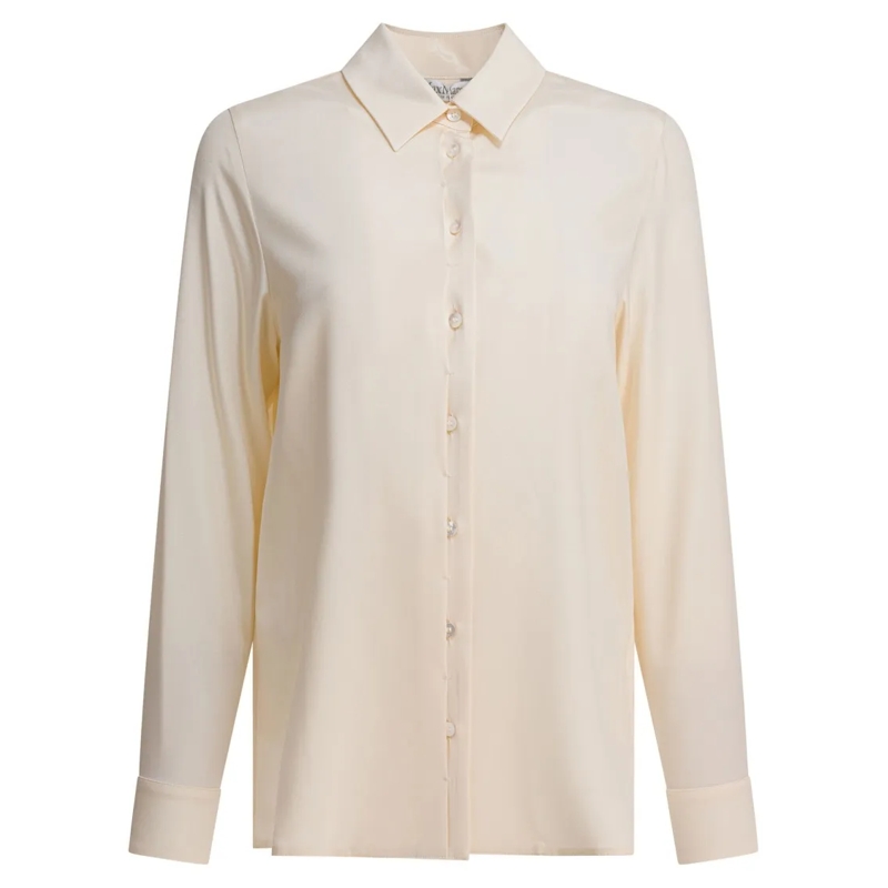 Max Mara Overhemd Pure Silk Shirt With Classic Collar Neutrals