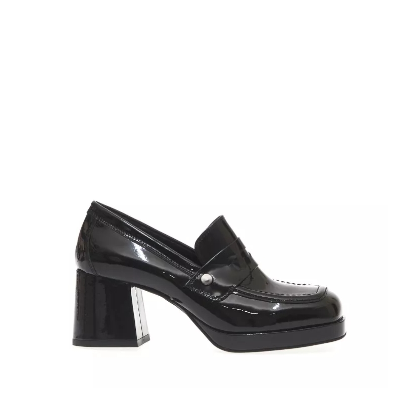 Poesie Veneziane Mocassin Patent Moccasin Heel Black