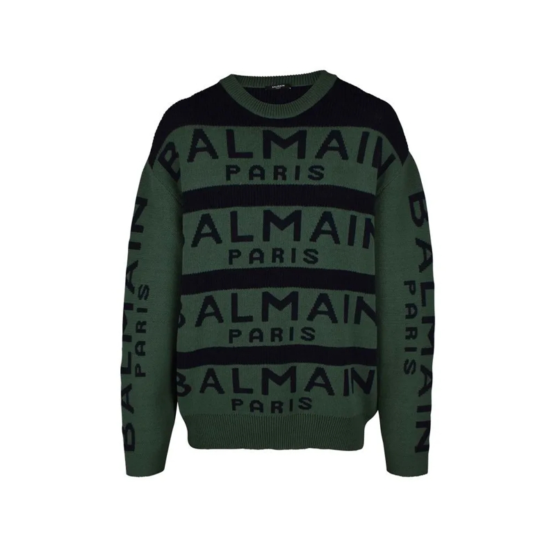 Balmain Trui Deep Green Wool Sweater Black