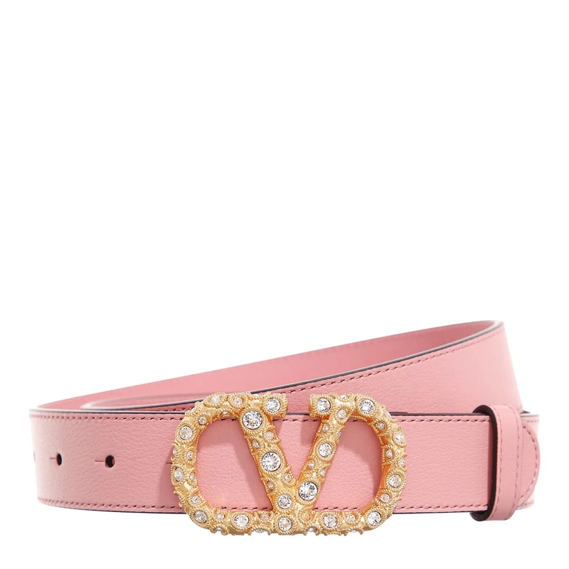 Valentino Garavani Ledergürtel Belt H.30 Jewel Logo Rose Tan