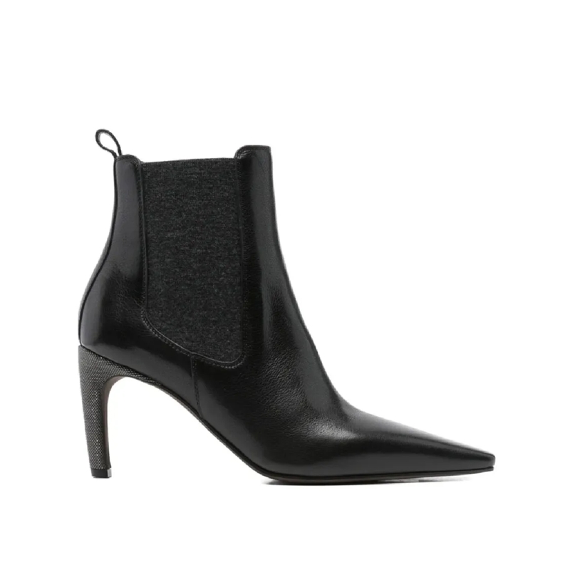 Brunello Cucinelli Stiefel Pointed Toe Ankle Boots With Textured Finish Black