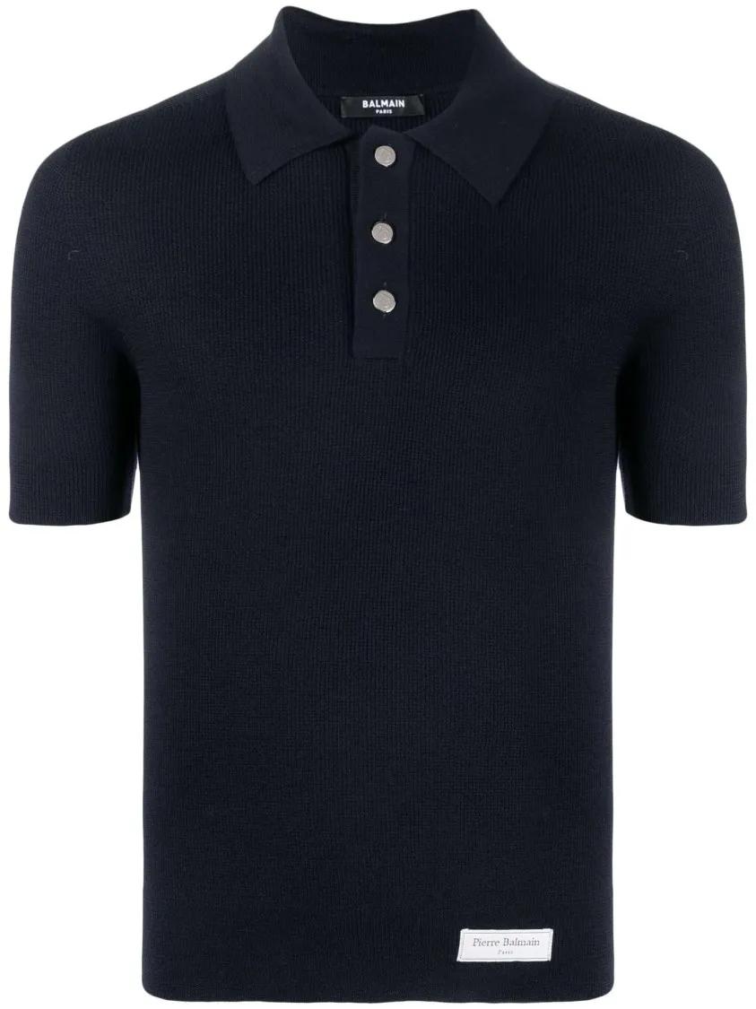 Thumbnail - Balmain - Logo-Patch Wool Polo Shirt - Größe M - blau