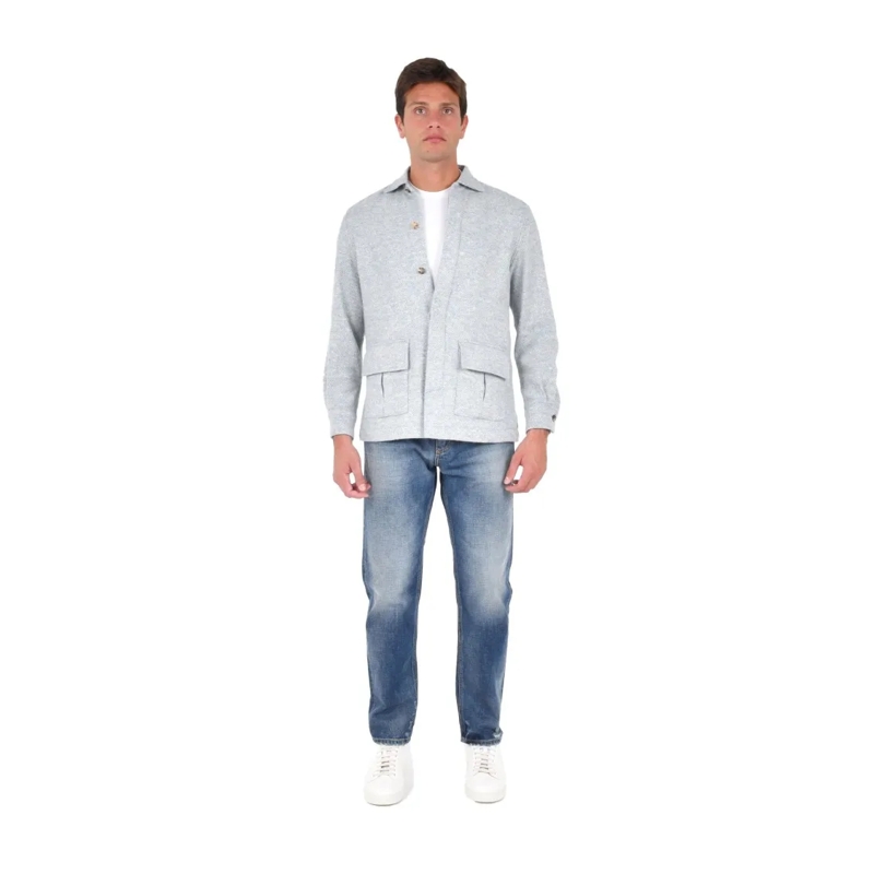 Boglioli  Light Grey Shetland Wool Safari Overshirt White