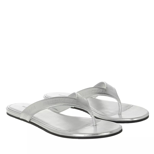 Balenciaga Allover Logo Round Thong Sandals Silver Flip Flop