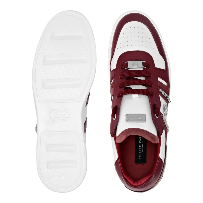 Philipp Plein Low-Top-Sneaker Lo-Top Turnschuhe Mit Nieten Verziert bordeaux(Image 4)