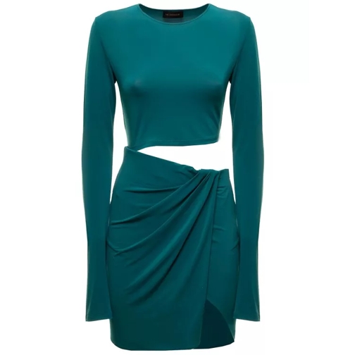 Andamane Teal Blue Minidress In Stretch Jersey With Asymmet Blue 