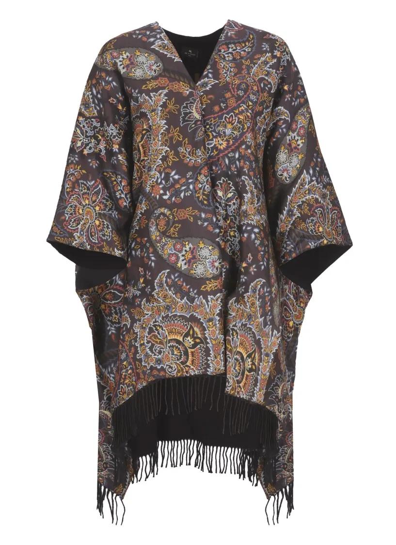 Etro - Black Poncho With Print - Größe ONE SIZE - schwarz