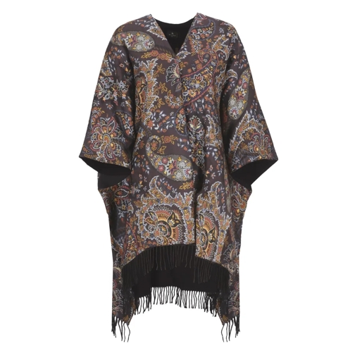 Etro Black Poncho With Print Black Umhang