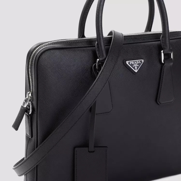 Prada Saffiano Leather Briefcase Black Geldborse
